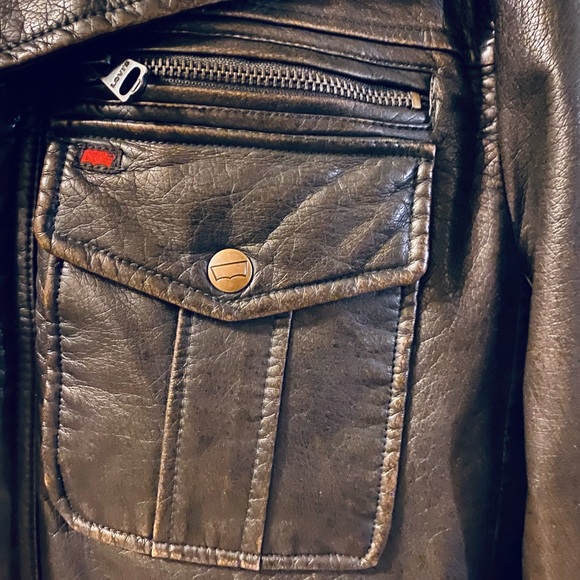 New mens Levi's Brown Sherpa Lined zip button Bomber Coat Jacket Size Large - Picture 3 of 15